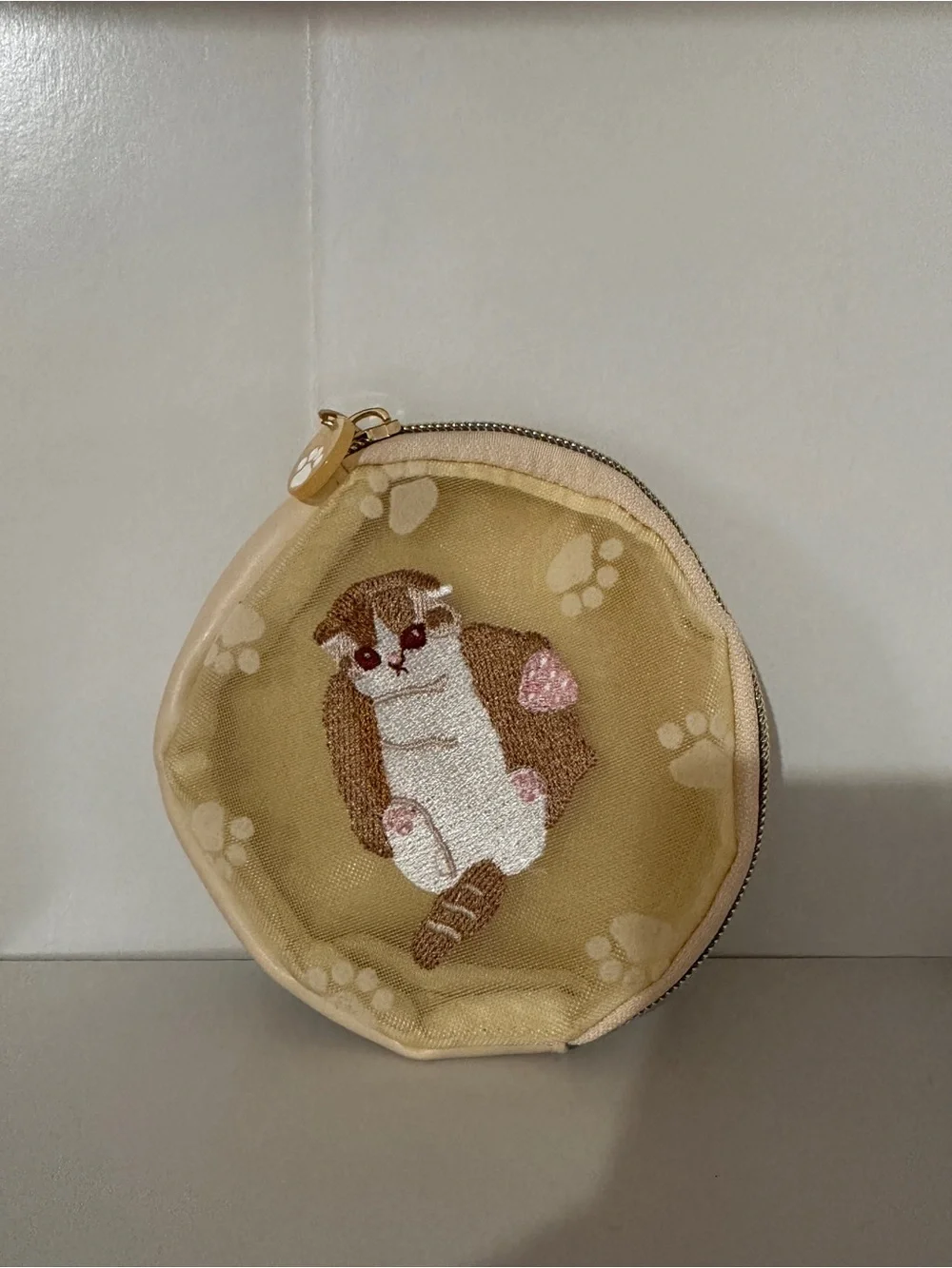 Yellow Cat Paw Embroidered Coin Pouch Cosmetic Bag